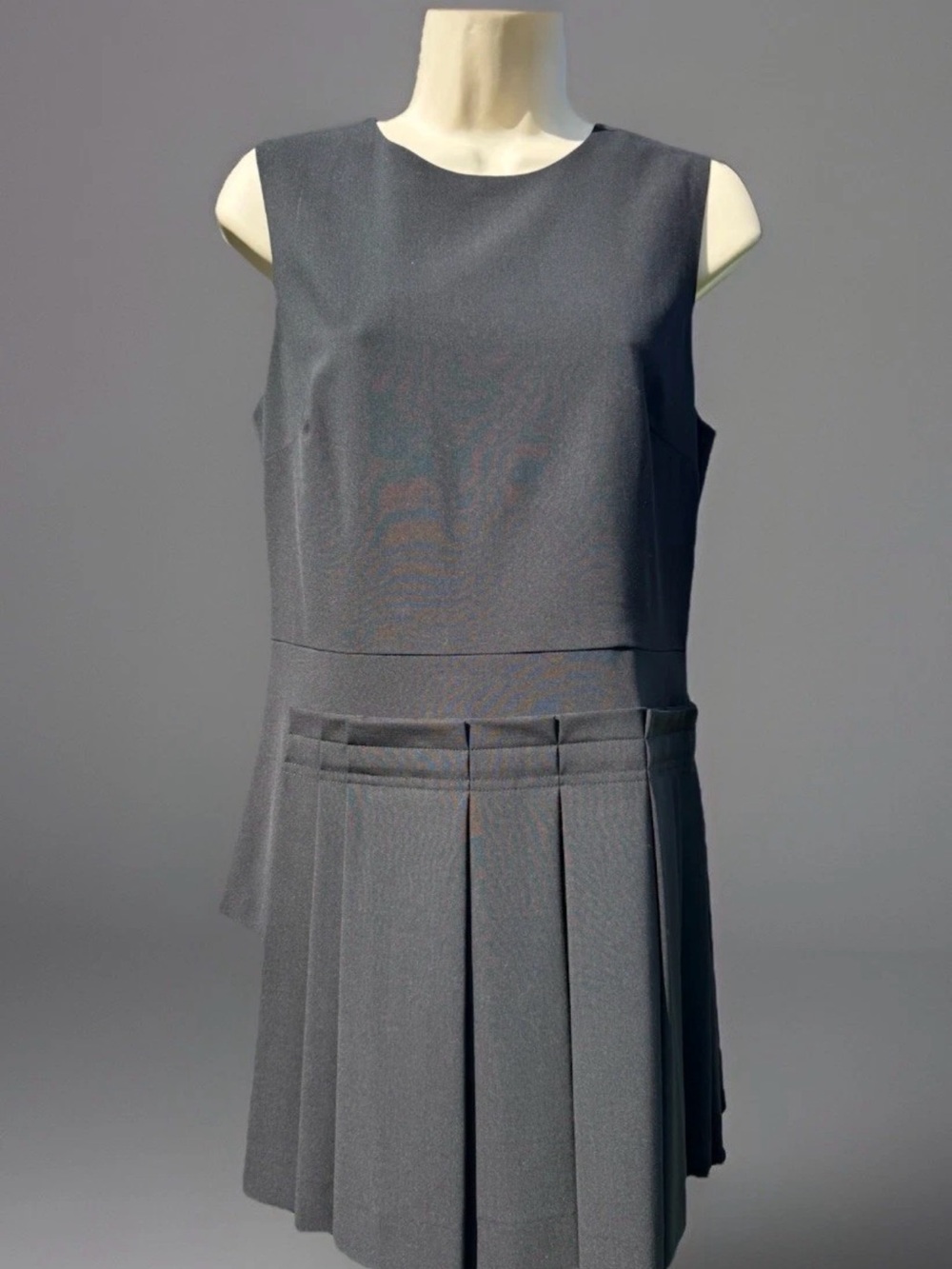 DKNY Pleated Black Mini Dress Top Minimalist Architectural Office Chic Size 6